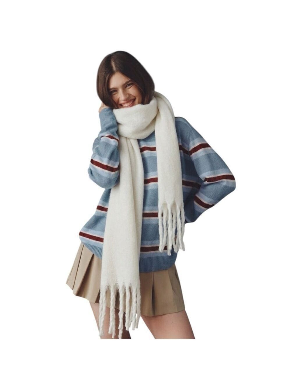 Maeve Anthropologie Fringe White Scarf